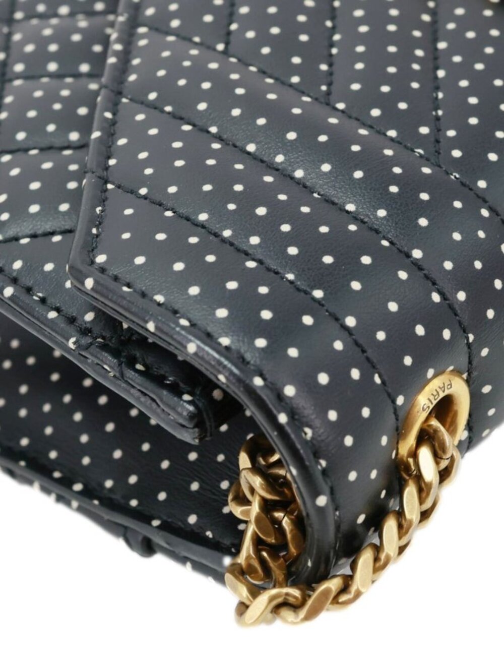 Yves Saint Laurent  Envelope Polka Dot Chevron Leather Crossbody Bag Black - Picture 6 of 11